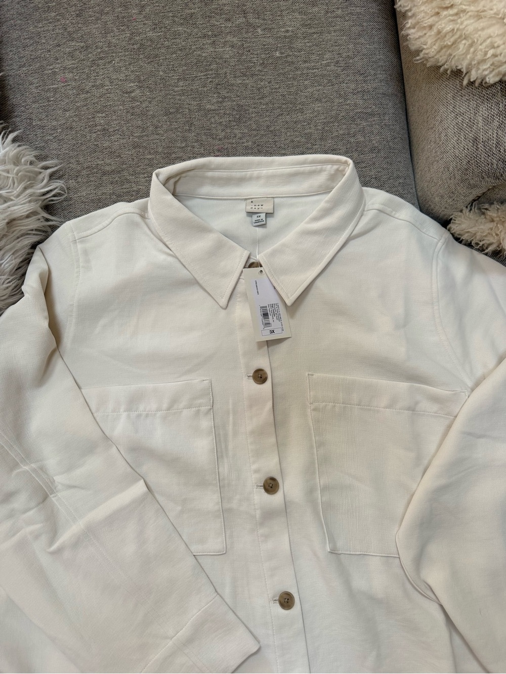 A new day Cream Button-Down Overshirt with Patch Pockets